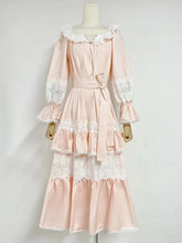 Lace Patchwork Drawstring Long Sleeve Dress